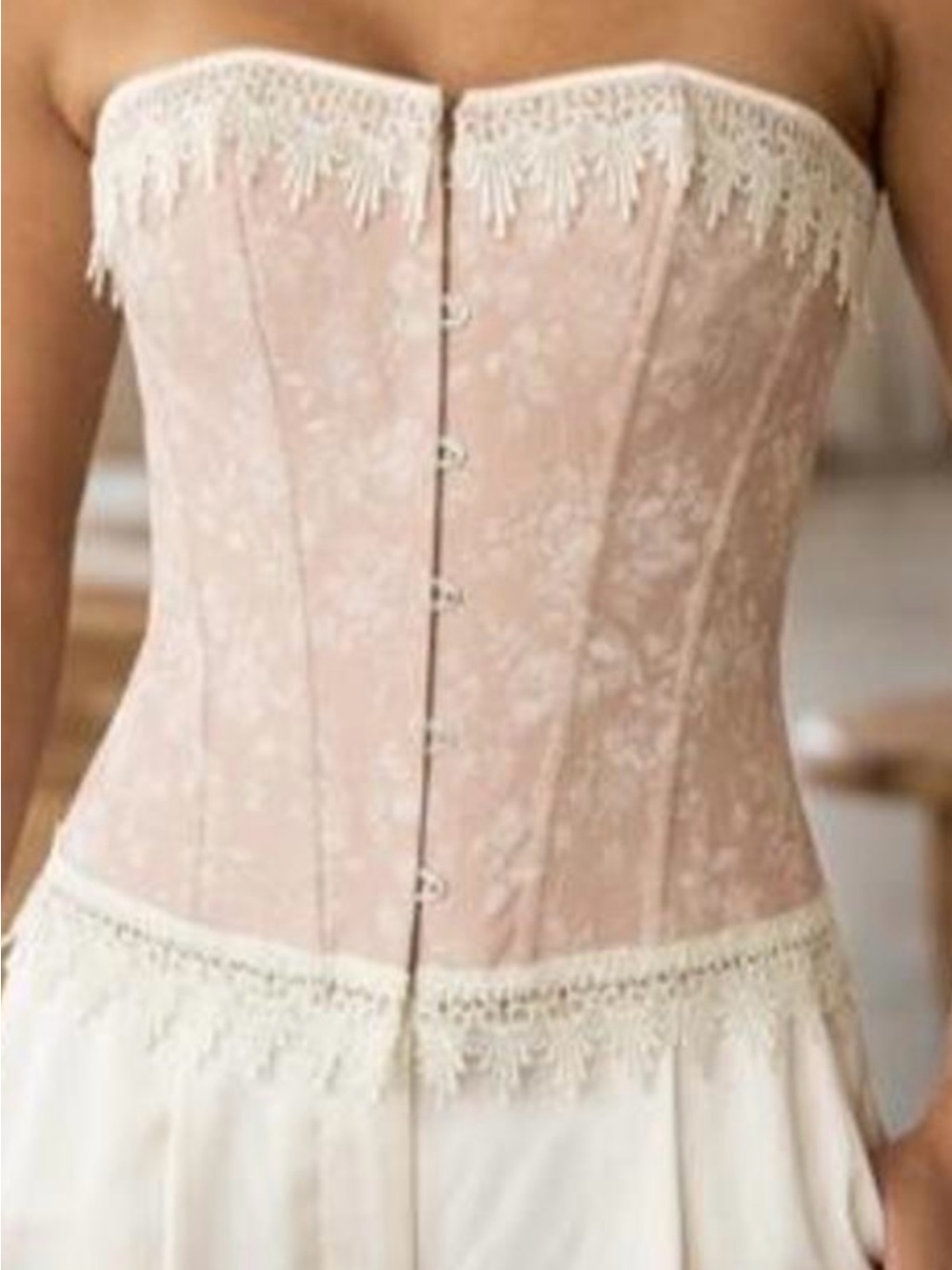 Strapless Lace-Trim Pink Corset Dress Top